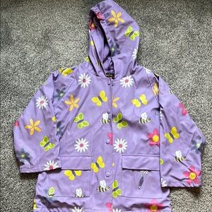 Purple Floral Raincoat with Hood